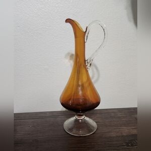 Vintage Amber Colored Vintage Ewer Water Decanter Hand Blown Glass